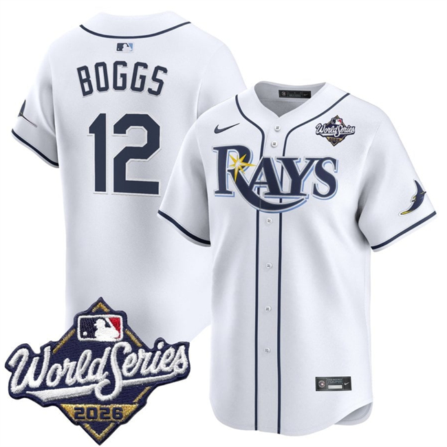 Men's White Tampa Bay Rays #12 Wade Boggs 2026 World Series Home Limited Stitched Baseball Jersey